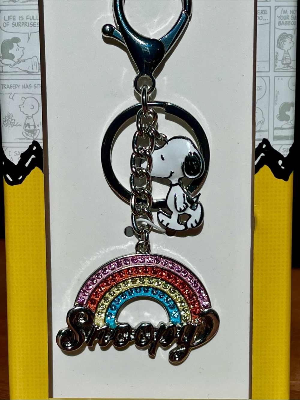 Peanuts Snoopy Rainbow Bling Clip-On Bag Charm Key Chain Travel Accessories - Picture 5 of 5